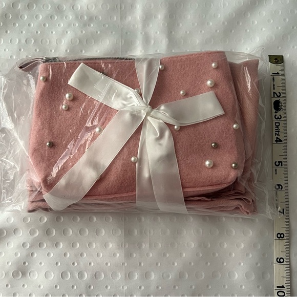 Women's Cosmetic Bag & Scarf Set, Soft Pink, Embellished and Prepackaged Wrapped - Picture 4 of 4